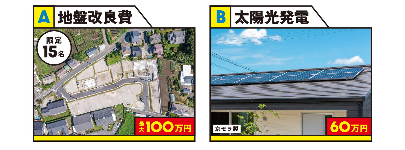 【A】地盤改良費100万円・【B】太陽光発電60万円